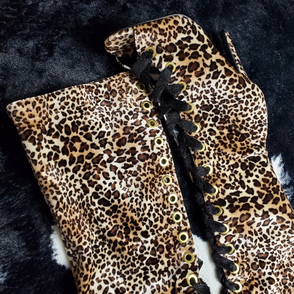 🔥SEXY🔥Camel Leopard Velvet OVER THE KNEE Boot - Picture 12 of 13